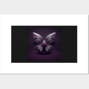 crystal butterfly, purple and diamond Posters and Art